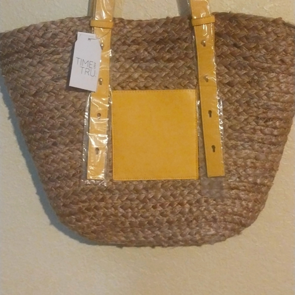 Handmade Jute pocket tote handbag straw bag
